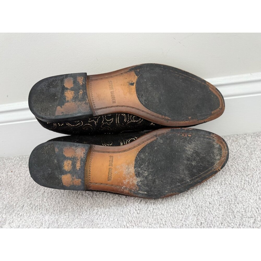 Steve Madden Shoes Mens Size 11.5 Black & Gold Scroll Slip-On Loafers - Picture 6 of 9